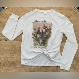 Abercrombie Kids Girls’ Sz 13/14 Cream Waffle Weave Tie Front Floral Top